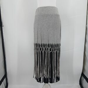 womans IC by Connie K Black Ribbed Knit Fringe Accent Maxi Skirt size small